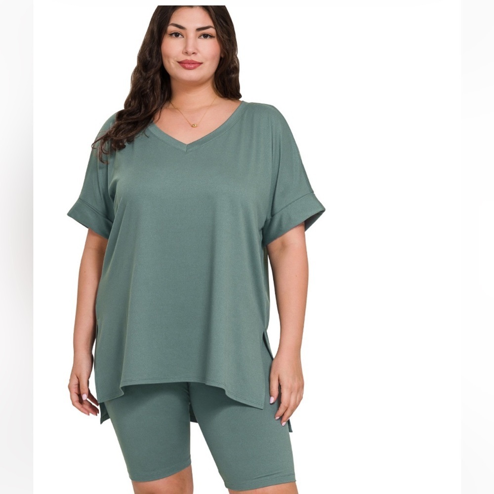 2pc V-Neck Top and Biker Shorts Set